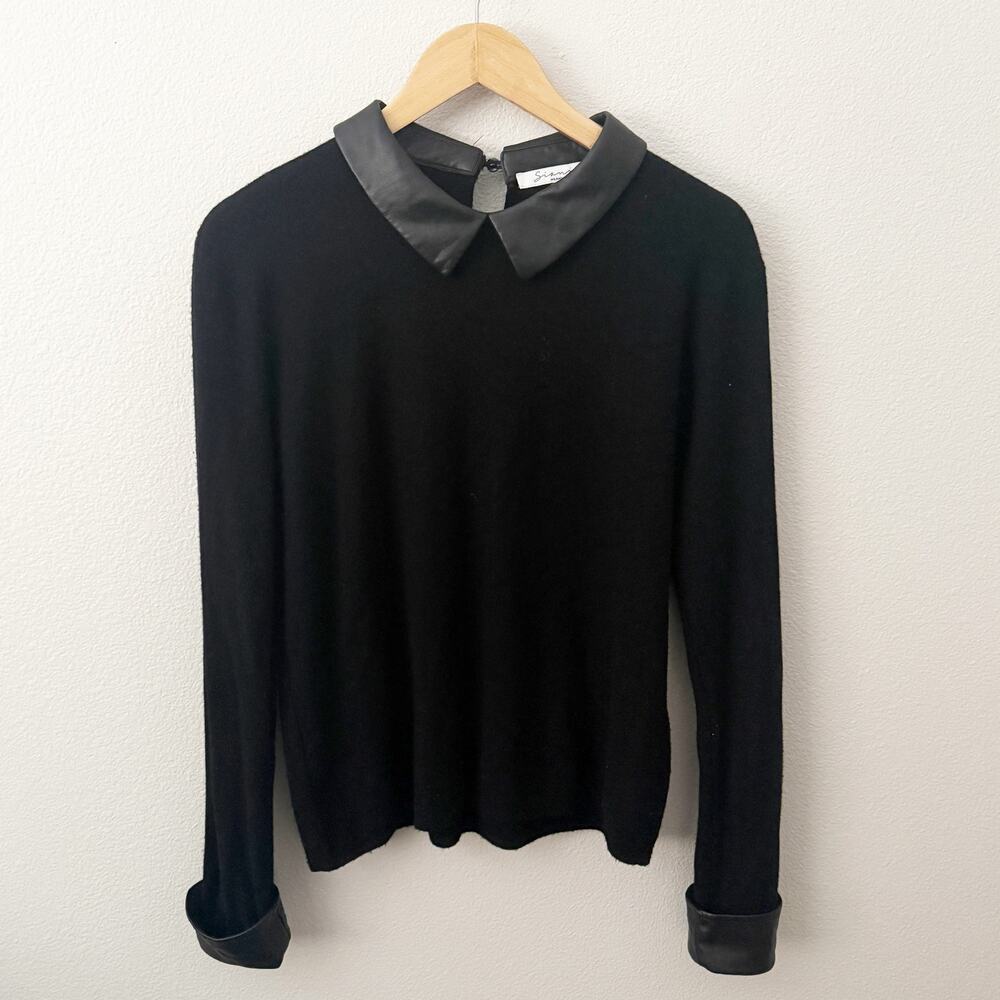 SIONI | Milano Solid Black Soft Sweater Faux Leather Collar + Cuffs | Large